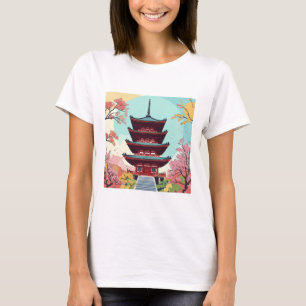 Serene pagode te midden van bloeiende bomen - Japa T-shirt