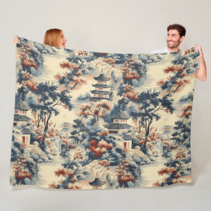 Serene pagodes in een bergachtig landschap fleece deken