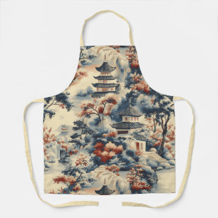 Serene pagodes in een bergachtig landschap schort