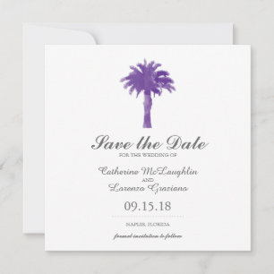 Serene Palm Tree Paarse Waterverf Datum opslaan Save The Date
