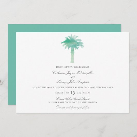 Serene Palm Tree Waterverf | Bruiloft Kaart (Voorkant / Achterkant)