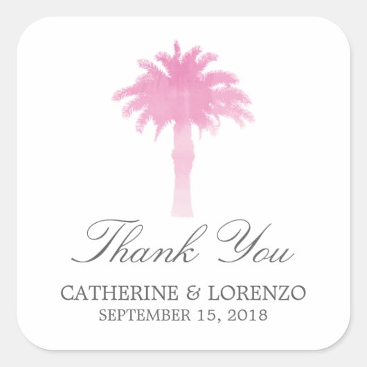 Serene Palm Tree Waterverf | Dank u Vierkante Sticker (Voorkant)