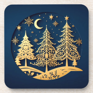 Serene Papercut Pines – Maanverlichte Woud Bier Onderzetter