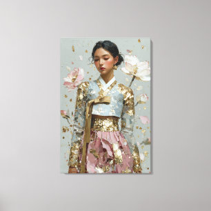 Serene Pastel Hanbok en Goud Folie Canvas Kunst