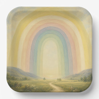 Serene Pastel Regenboog Boog Landelijk Weiland Papieren Bordje