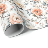 Serene Peach Watercolor Floral Cadeaupapier (Rol Hoek)