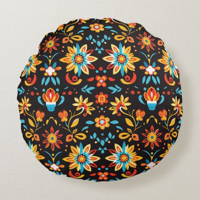 Serene Petal Patterns Ronde Kussen (Voorkant)
