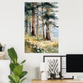 Serene Pine Forest Waterverf Art Print (Thuiskantoor)