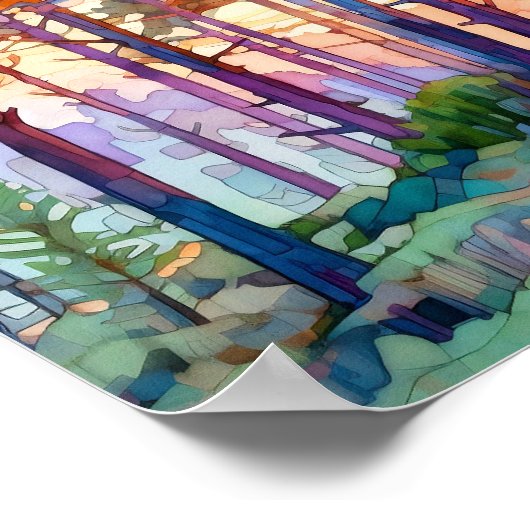 Serene Pine Forest Waterverf Print (Hoek)