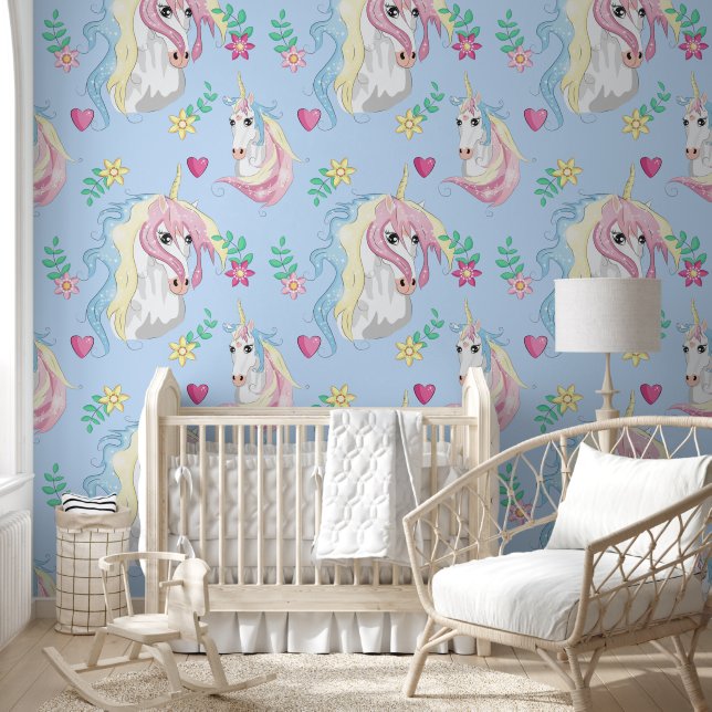 Serene Pink Unicorn Behang (Kinderen)