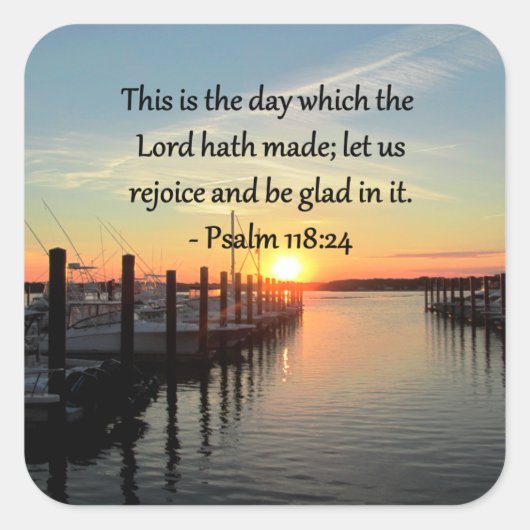 SERENE PSALM 118:24 ZONSONDERGANG OVER HET MEER VIERKANTE STICKER (Voorkant)
