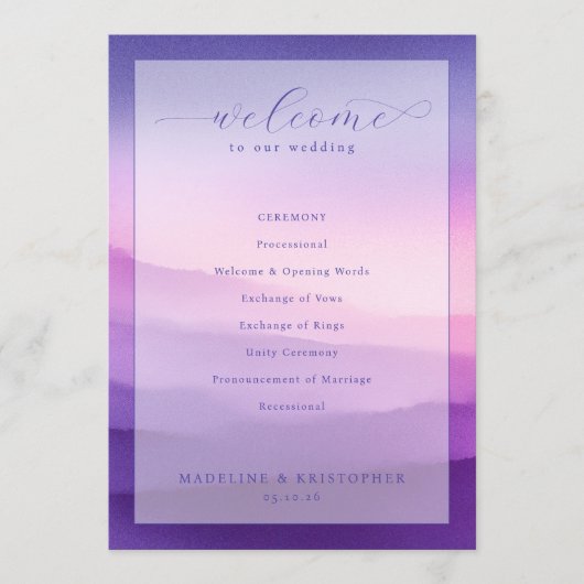 Serene Purple Wedding Ceremony Program Programma (Voorkant)