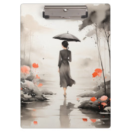 Serene Rainy Path Art with Floral Accents Klembord