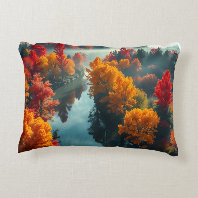 Serene River Shore Reflection Nature Art Accent Kussen (Achterkant)