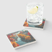 Serene River Shore Reflection Nature Art Stenen Onderzetter (Zijkant)