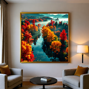 Serene rivieroeverreflectie Natuurkunst Poster