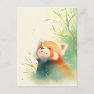 Serene Rode Panda in Zonnig Bamboebos Briefkaart