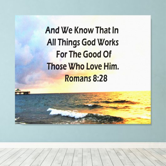 SERENE ROMEINEN 8:28 SCHRIFT VERS CANVAS AFDRUK (Insitu (Houten vloer))