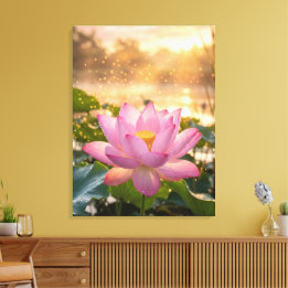 Serene Roze Lotusbloem Gouden Uur Canvas Muur A Afdruk