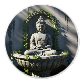 Serene rustige Boeddhafontein Keramische Knop