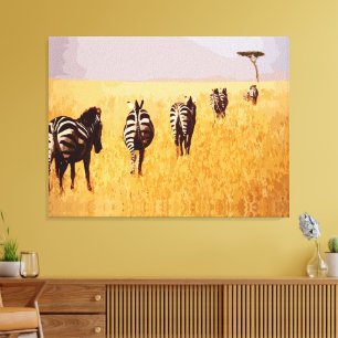 Serene Safari - Zebra's in de Gouden Graslanden Canvas Afdruk