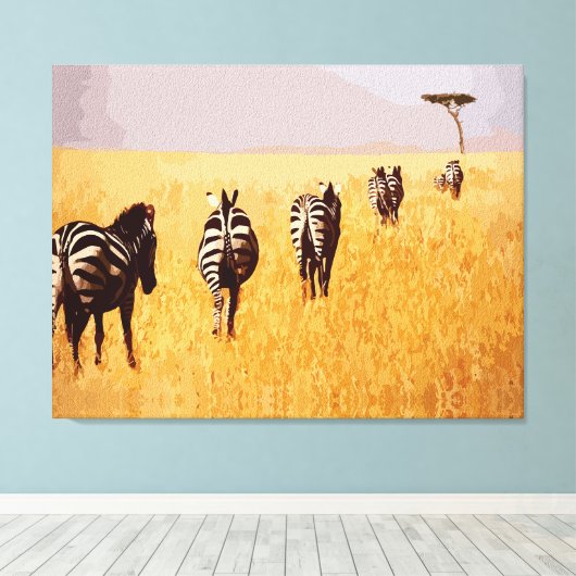 Serene Safari - Zebra's in de Gouden Graslanden Canvas Afdruk (Insitu (Houten vloer))