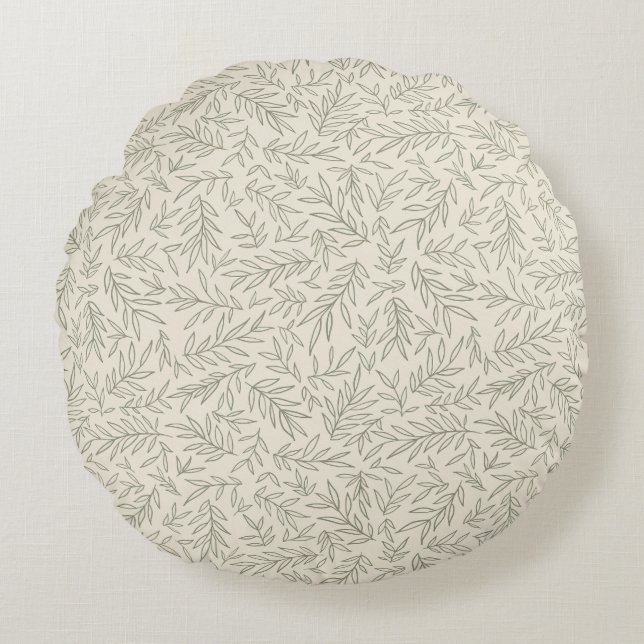 Serene Sage Green | Gentle Leaf Whisper Minimalist Rond Kussen (Voorkant)