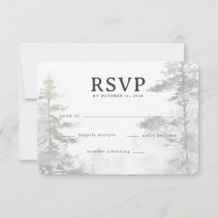 Serene Sage Watercolor Dennenbomen RSVP Kaartje