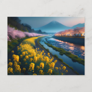 Serene Sakura en Bloesems met Majestic Berg Briefkaart