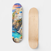 Serene "Santorini Sunset" Waterverf Skateboard (Voorkant)