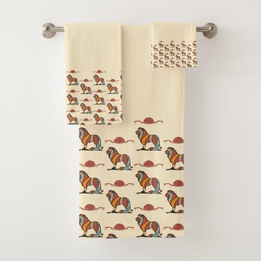 Serene Savanna Kind Lion Abstract Pattern Bath  (En situation)