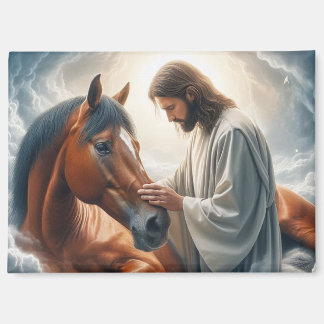 Serene scène van mededogen met Jezus en paard Magneet