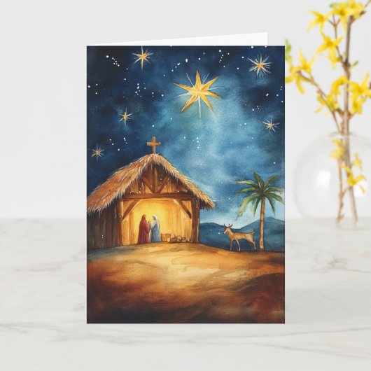 Serene Silent Night Waterverf Kaart (Gele Bloem)