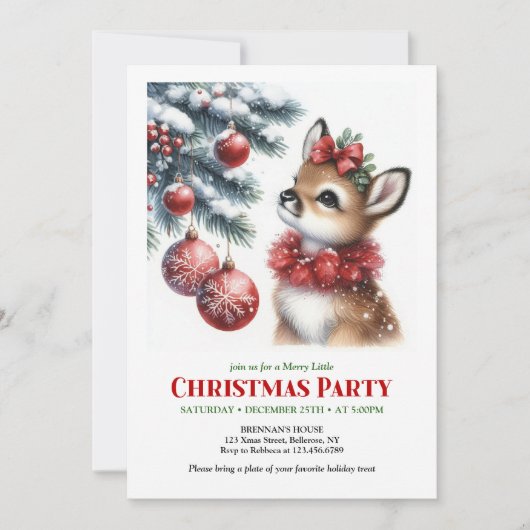 Serene snowy forest Christmas kids invitation Kaart (Voorkant)
