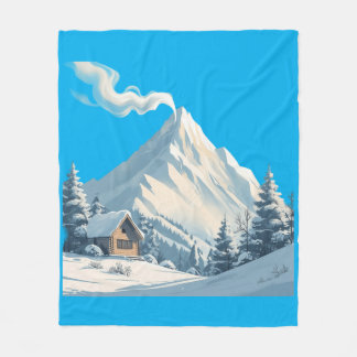 Serene Snowy Mountain Cabin T-shirt Fleece Deken