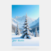Serene Snowy Mountain Landscape & Winter Pine Tree (Recto)