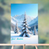 Serene Snowy Mountain Landscape & Winter Pine Tree Acryl Bord (Neutraal)