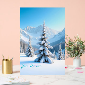 Serene Snowy Mountain Landscape & Winter Pine Tree Acryl Bord