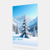 Serene Snowy Mountain Landscape & Winter Pine Tree Acryl Bord (Hoek)