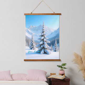 Serene Snowy Mountain Landscape & Winter Pine Tree Hangend Wandkleed