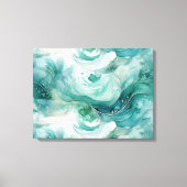 Serene Splash: Abstracte Waterverf in Blauwgroen g Canvas Afdruk (Voorkant)