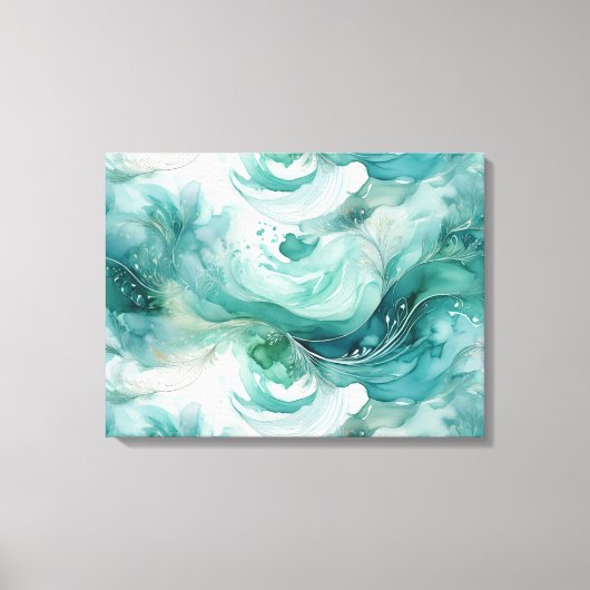Serene Splash: Abstracte Waterverf in Blauwgroen g Canvas Afdruk (Voorkant)