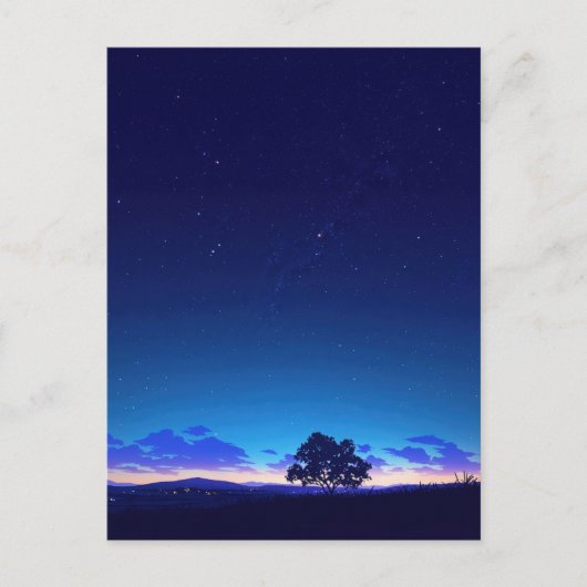 Serene Starry Night Tree Silhouette Briefkaart (Voorkant)