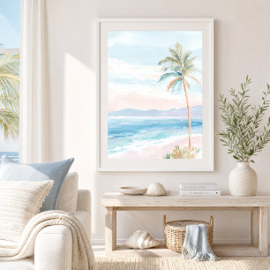 Serene Strand Palmboom Kust Kunstprint Poster