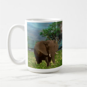 Serene Strength: The Bull Elephant Grazing Koffiemok