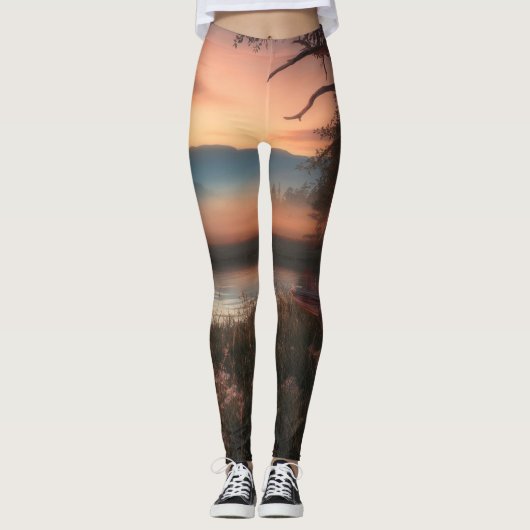 Serene Sunset Print Leggings met hoge taille – Nat (Voorkant)