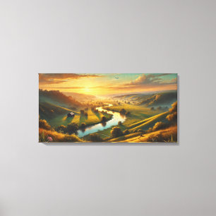 Serene Sunset Valley – Rustig Panorama Canvas Afdruk