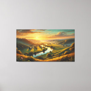 Serene Sunset Valley – Rustig Panorama Canvas Afdruk
