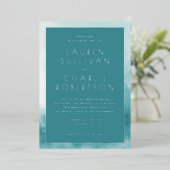 Serene Teal Watercolor Trouw Uitnodiging (Staand Voorkant)