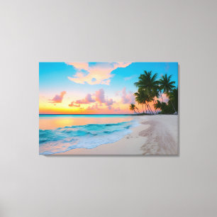 Serene Tropische Strand Zonsondergang Verpakt Canv Canvas Afdruk